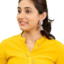 Shining Jewel - By Shivansh Silver-Plated CZ Studded & Ghungroo Beaded Dome Shaped Jhumkas-picture-14