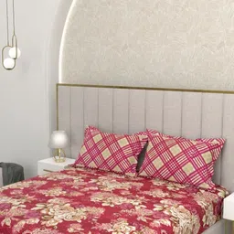 Pure Decor Maroon & White Floral Queen Bedsheet with 2 Pillow Covers image 4