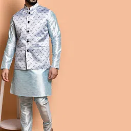 PRINTCULTR Men Regular Pure Silk Kurta with Trousers image 3