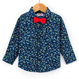 Babyhug Full Sleeves Party Wear Shirt With Bow - Navy Blue-picture-19