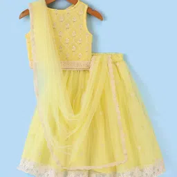 Babyhug Sleeveless Embroidered Net Choli Lehenga and Dupatta - Yellow-picture-19