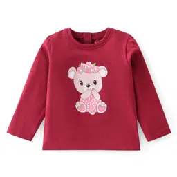 Babyhug Cotton Knit Full Sleeves T-Shirt Teddy Graphic Print - Maroon-image-15