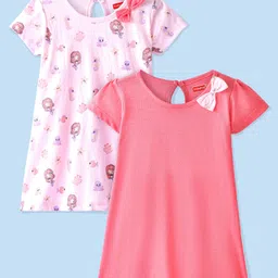 Babyhug 100% Cotton Half Sleeves Frocks With Mermaid Print Pack Of 2 - Pink-picture-15