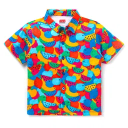 Babyhug 100% Cotton Knit Half Sleeves Regular Collar Shirt With Watermelon Print- Multicolor-picture-28