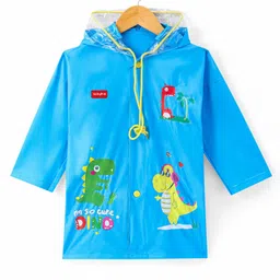 Babyhug Full Sleeves Below Knee Length Raincoat Cute Dino Print - Sky Blue-picture-22