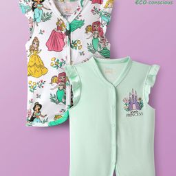 Babyoye Disney Interlock Knit Frill Sleeves Jhablas With Disney Princess Graphics Pack of 2 - White & Light Green-picture-14