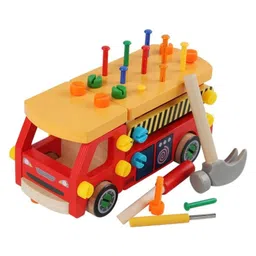 YAMAMA Wooden Multifunctional DIY Assembly Nut Truck Toys For Kids Montessori Workbench Tool Box For Kids Wooden Truck Toy With Tool Set - Multicolor-image-51