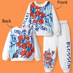 OLLINGTON ST.Cotton Full Sleeves Floral Printed Sweatshirt & Knit Joggers with Print- White-image-77