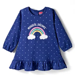 Babyhug Cotton Knit Full Sleeves Nighty With Text & Polka Dot Print - Blue-picture-19