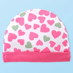 Babyhug 100% Cotton Knitted Cap Mittens & Booties with Heart Print- Pink image 2
