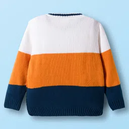 Babyhug Knit Full Sleeves Colorblock Pullover with Cable Knit Design - White & Navy Blue image 2