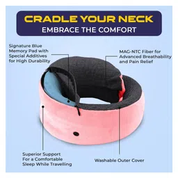 Billebon Cool Gel Memory Foam Travel Neck Pillow with Magnetic Fabric , Washable Cover - Pink Combo image 2