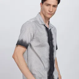 Eszett Abstract Printed Cuban Collar Pure Cotton Shirt-picture-34