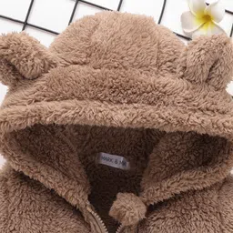 Mark & Mia Full Sleeves Hooded Fur Winter Jacket With Teddy Bear Applique - Brown image 3
