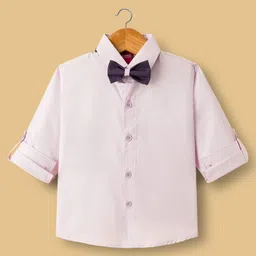 Radutu Full Sleeves Solid Shirt & Pant Set With Suspender & Bow - Light Purple & Purple image 2