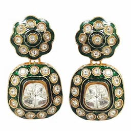 KARATCART Gold-Plated Meena Square Kundan Stone Studded Jewellery Set image 5