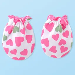 Babyhug 100% Cotton Knitted Cap Mittens & Booties with Heart Print- Pink image 4