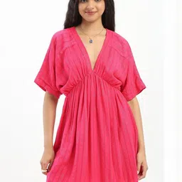 HERE&NOW Women Pink Empire Deep V Neckline Mini Dress image 2