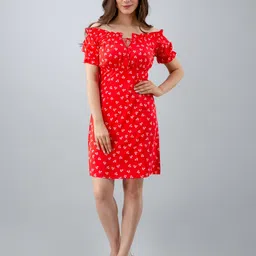 DressBerry Polka Dot Print Off-Shoulder Crepe A-Line Dress-picture-28