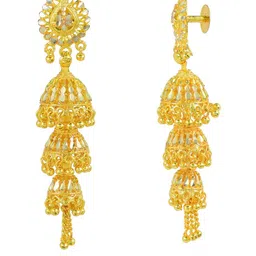missmister Gold Plated triple Umbrella Mirror Work Chandelier Jhumki Earrings for Women image 2