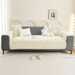 DREAM CARE Cream-Coloured & Cream-Coloured 3 Piece Sofa Cover With Arms-picture-13