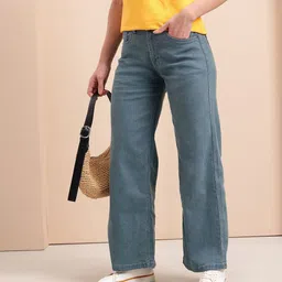 Mast & Harbour Women Wide Leg Stretchable Jeans-picture-21