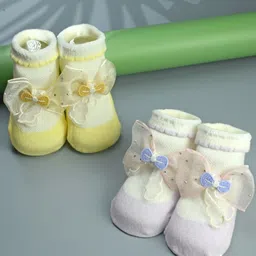 Yellow Bee Infant Girls Pack Of 2 Embellished Ankle Length Socks-image-49