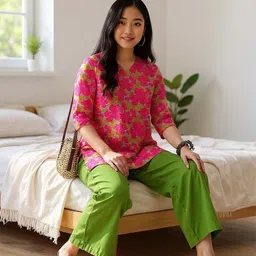 THE FAB FACTORY Selection Of 2 Floral Printed Mandarin Collar Tunics image 3