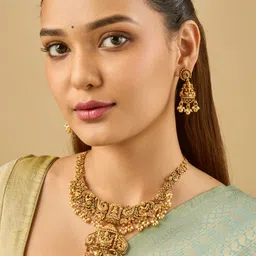 Kushal's Fashion Jewellery Ruby-Green Gold-Plated Ethnic Antique Jewellery Set-picture-16