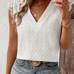 StyleCast Women V-Neck Self Design Schiffli Sleeveless Crop Top-picture-23