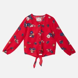R&B Girls Red Floral Printed Waist Tie-Ups Top-picture-34