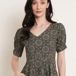 U&F Grey & wenge Print Puff Sleeve Top-picture-37