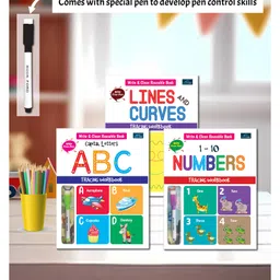BookFord Publications Write & Clean Reusable Book Set of 3 Alphabet Capital Letters Numbers and Lines & Curves - English-image-26