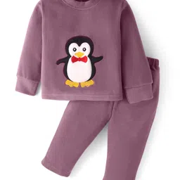 Kanvin Fleece Woven Full Sleeves Winter Wear Set With Penguin Patch - Mauve-picture-25