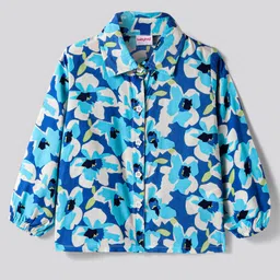 Babyhug Rayon Woven Full Sleeves Shirt Styled Top With Floral Print - Blue-picture-13