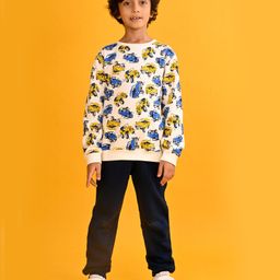 Anthrilo Fleece Full Sleeves Cars Printed Sweatshirt With Joggers Set - White & Navy Blue-picture-49