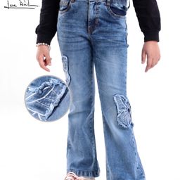 arias by lara dutta Arias Woven Full Length Stretchable Washed Denim Boot Cut Jeans With Butterfly Applique - Blue-picture-40