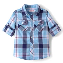 Babyhug 100% Cotton Woven Full Sleeves Checks Shirt - Blue-image-89