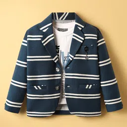 Dapper Dudes Full Sleeves Striped Blazer With Typography Printed Tee - Royal Blue-picture-26