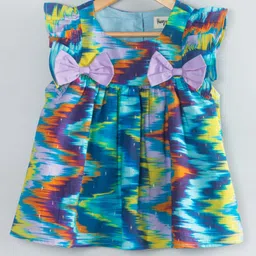 Hugsntugs Cotton Woven Frill Sleeves Abstract Printed Bow Applique Detailed Top - Blue-image-95