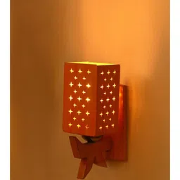 1ST TIME Cream-Coloured & Orange Textured Wood Square Shaped Wall Lamp image 3