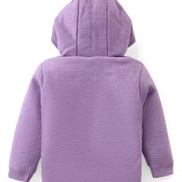 Babyhug Knitted Full Sleeves Hooded Front Open Sweater with Fox Applique - Lavender image 2