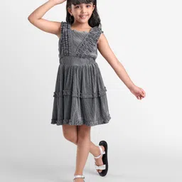 arias by lara dutta Arias Woven Sleeveless Metallic Pleated Shiny Party Dress With Lining - Black image 2