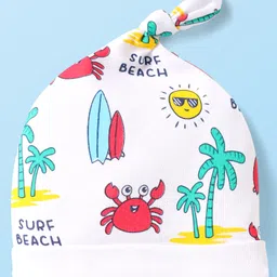 Babyhug Interlock Knit Beach Theme Printed Cap White - Diameter 11.5 cm image 2