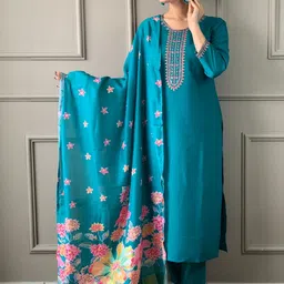 AG TEXTILE Women Ethnic Motifs Embroidered Kurta with Palazzo & Dupatta image 2