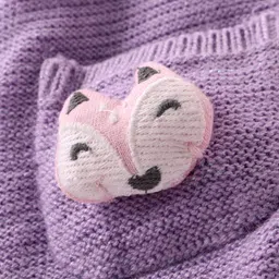 Babyhug Knitted Full Sleeves Hooded Front Open Sweater with Fox Applique - Lavender image 3