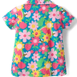 Babyhug Cotton Knit Half Sleeves Co-ords Front Open Night Suit With Floral Print - Multicolour image 3