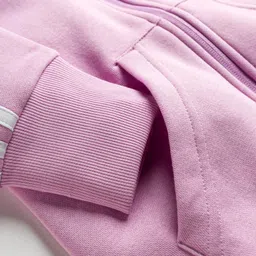 ADIDAS KIDS Cotton Knit Full Sleeves Hooded SweatJacket with Logo Graphic & Tape Detailing - Purple image 4