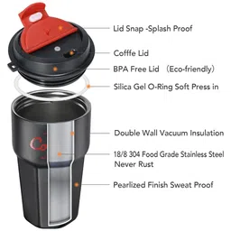 House of Quirk 620ML Stainless Steel Coffeemate Insulated Tumbler Double Vacuum Insulated Travel Coffee Mug 100% Leak Proof with Lid Hot and Cold-Black image 4