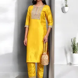 BANJANAN Women Ethnic Motifs Embroidered Regular Thread Work Kurta with Trousers-picture-26